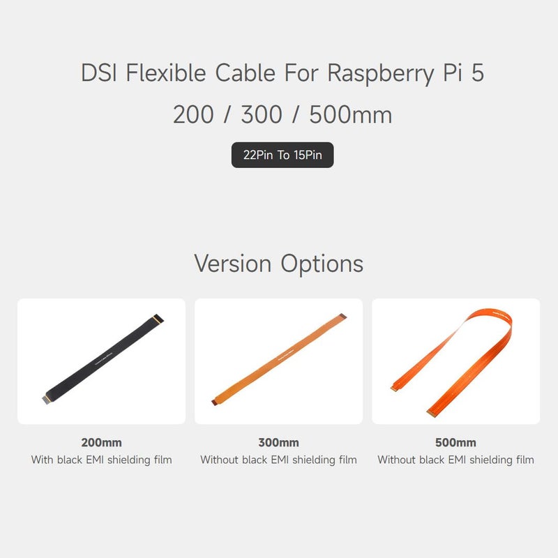 Waveshare DSI FPC Flexible Cable for Raspberry Pi 5, 22Pin to 15Pin,Suitable for DSI Display Screens-300mm - Image 3